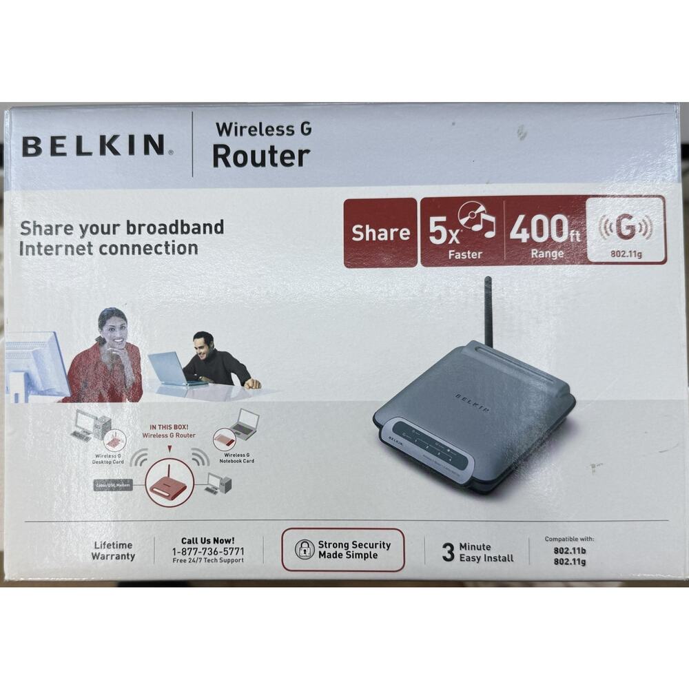 Belkin F5D7230-4 Wireless G Router 802.11g 54Mbps w/ Box Power Cable